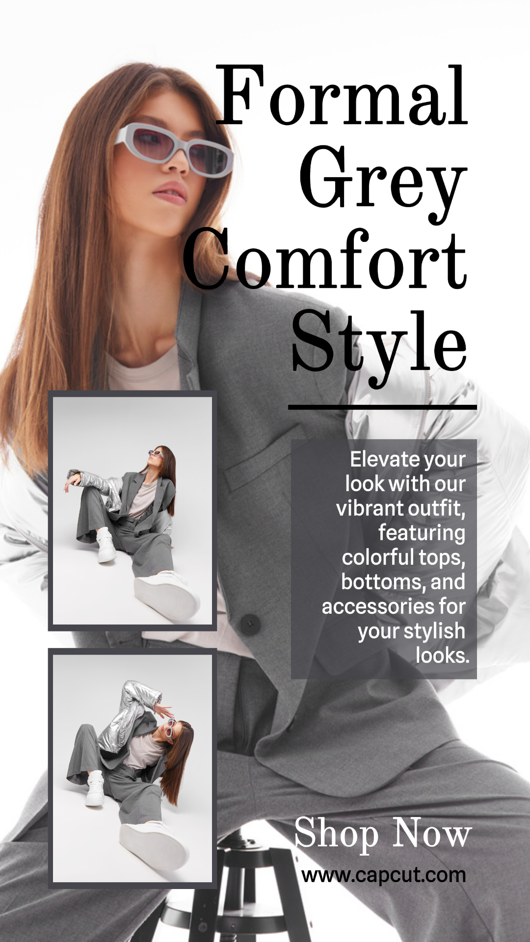 Pôster de marketing de colagem minimalista TikTok cinza terno formal