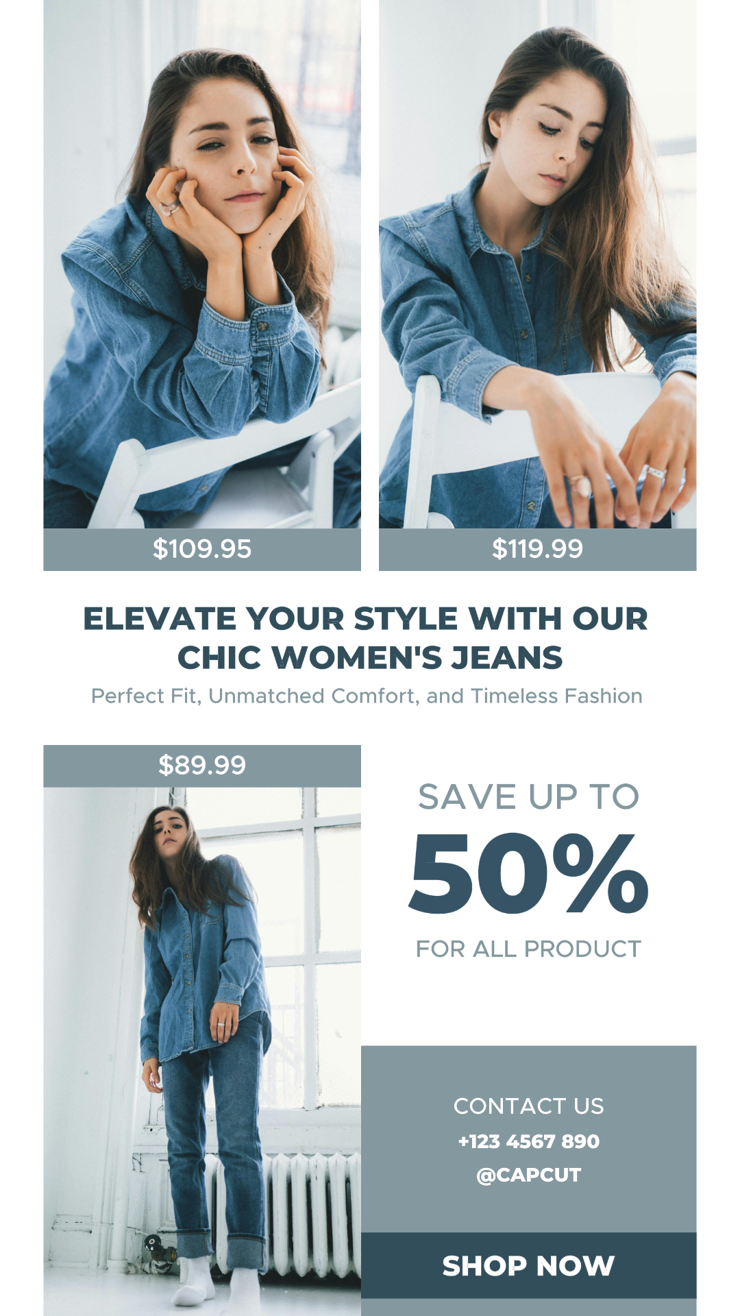 Ropa y zapatos póster de marketing mujer jeans azul para instagram story