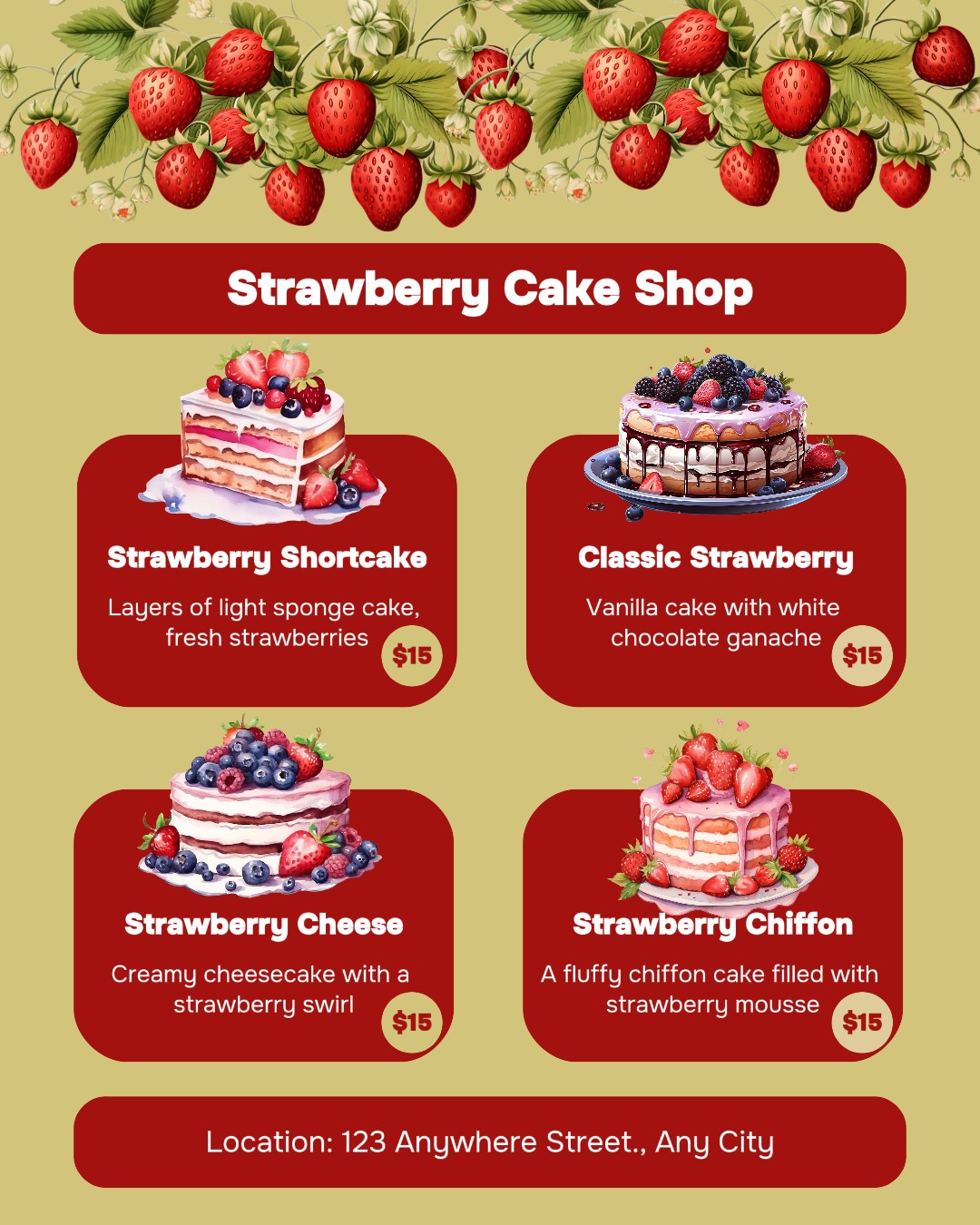 Menu da Loja de Bolos de Morango