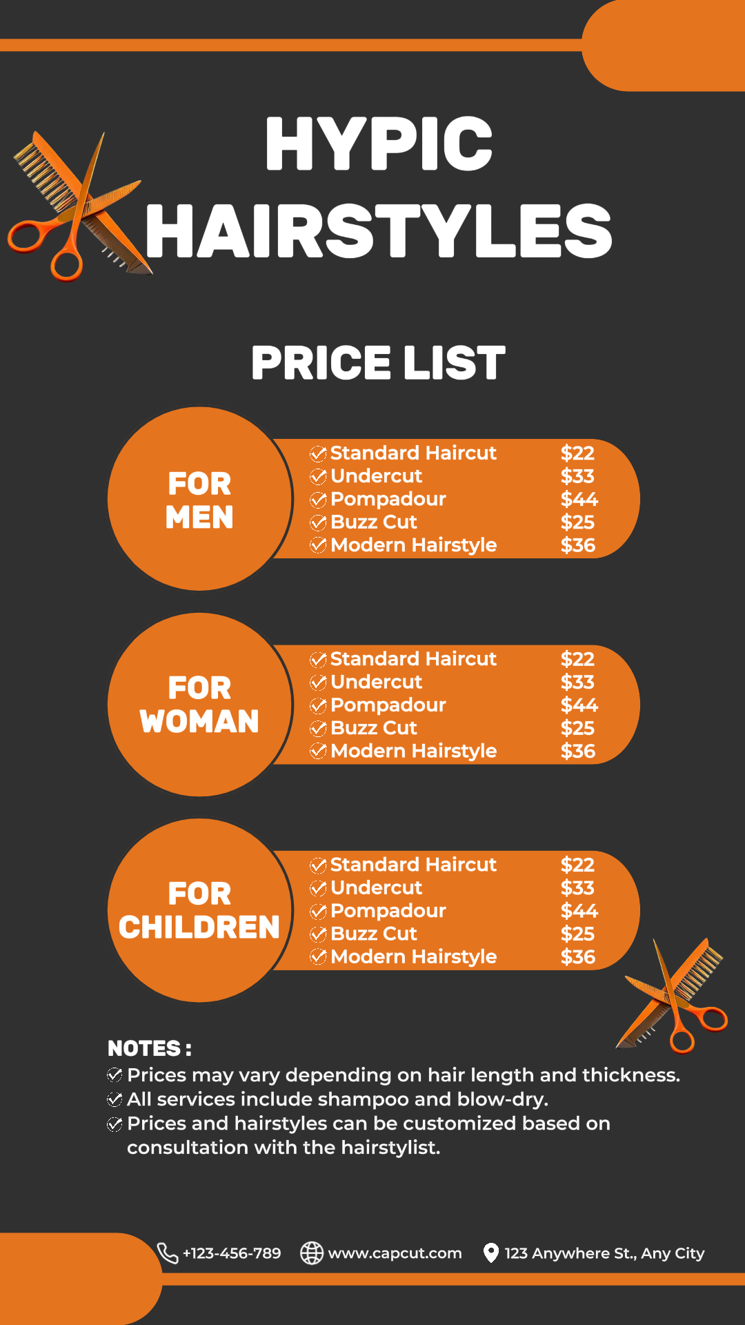 Beauty Care Barbershop Price List Instagram Story Orange