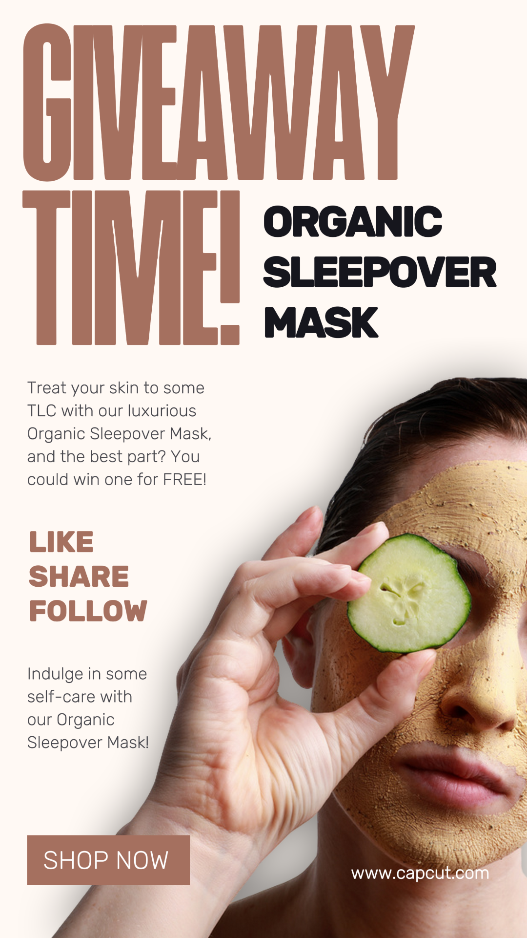 Póster de marketing de cuidado de belleza Cuidado de la piel Máscara de fiesta de pijamas orgánica Venta Historia de Instagram