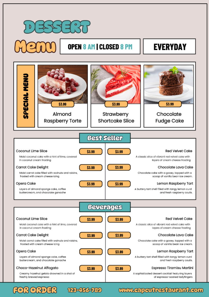 Playful Dessert Cafe Menu