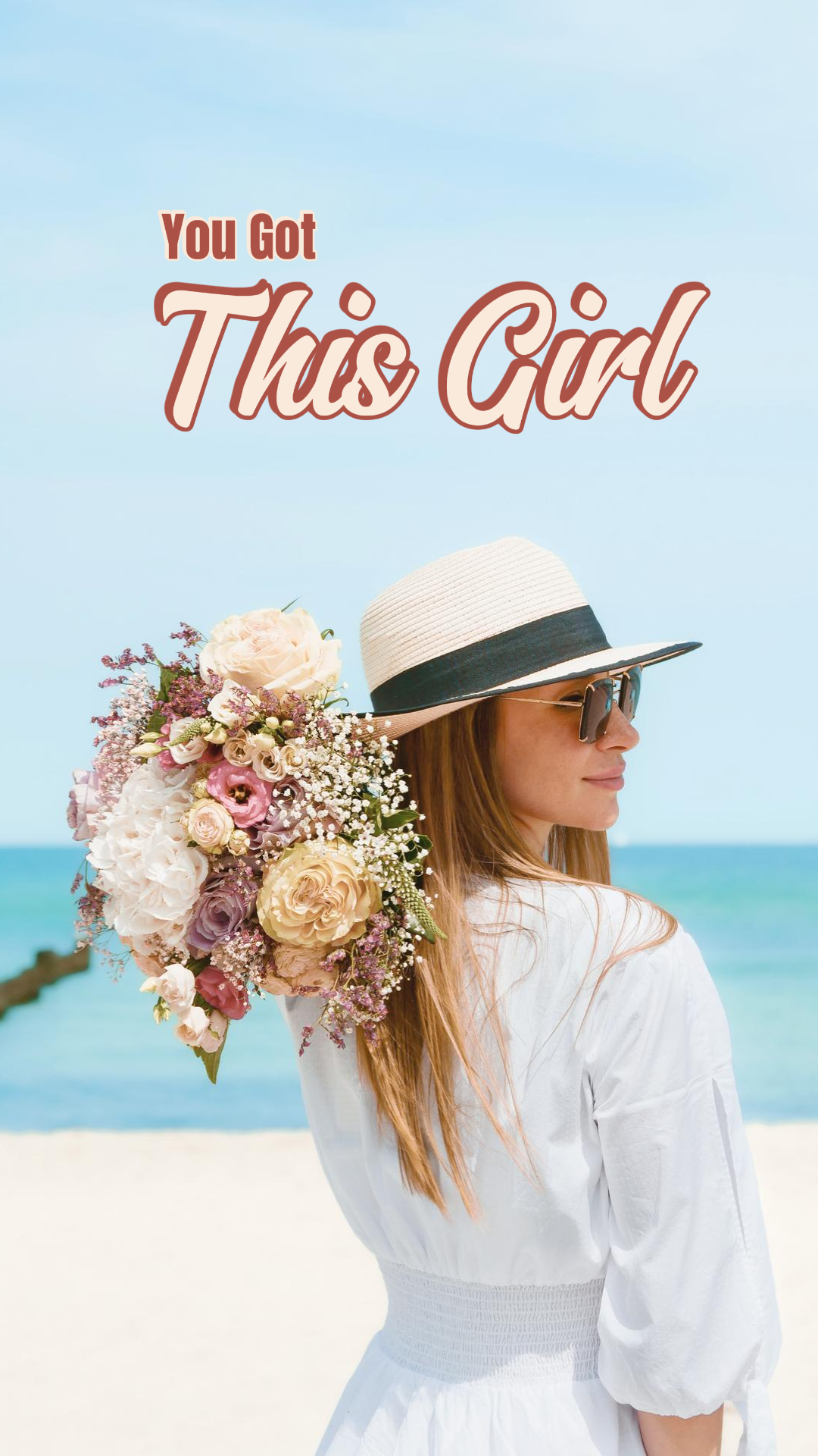 Papel de parede criativo cartaz menina flor praia