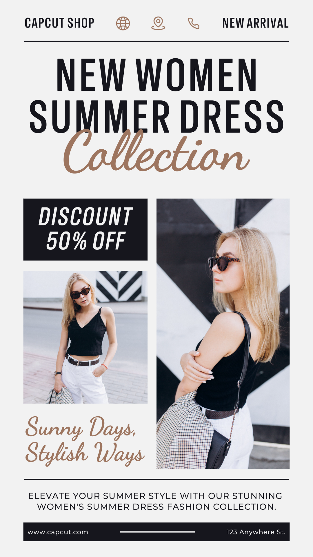 Affiche marketing vêtements et chaussures robe d'été pour femme tiktok post style délicat