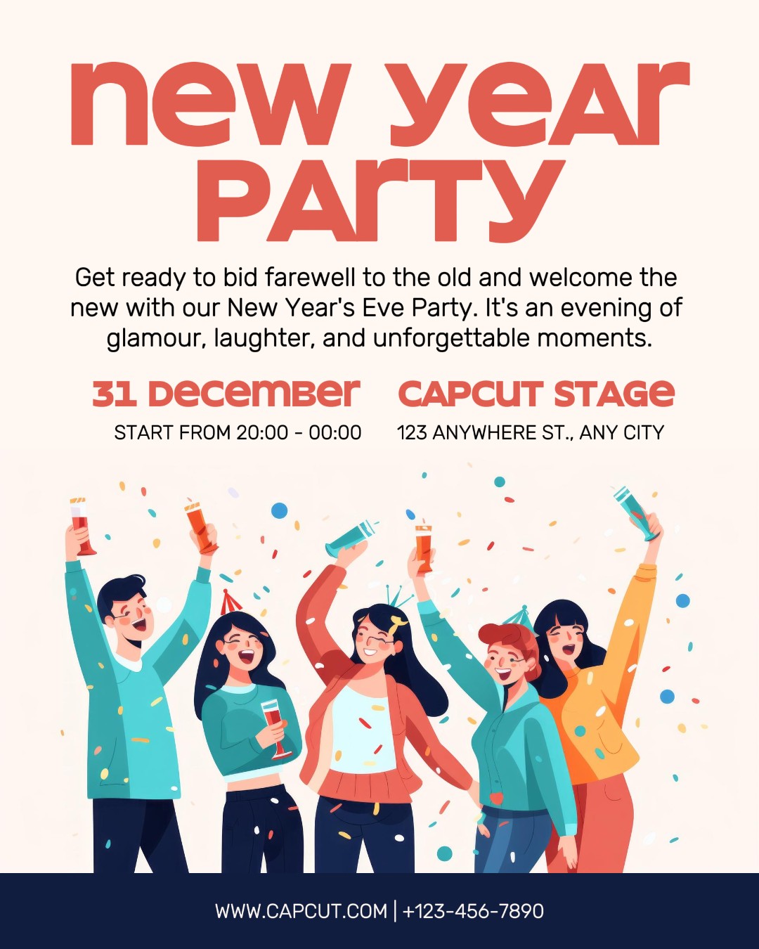 Invitation à la fête du Nouvel An Post Instagram