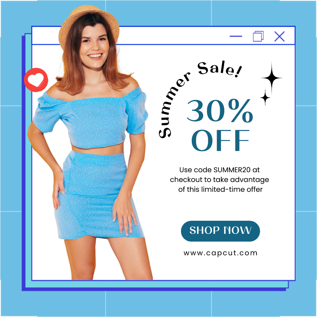 Clothing & Shoes Marketing Poster Summer Promotion Instagram Post Blue