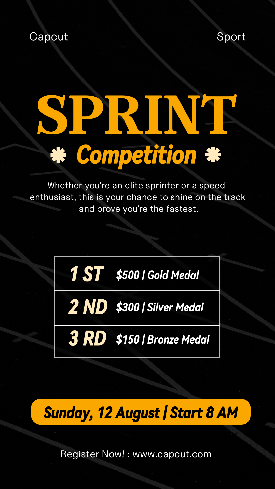 Sports et Match Athlétisme Sprint Compétition Instagram Story Orange Noir