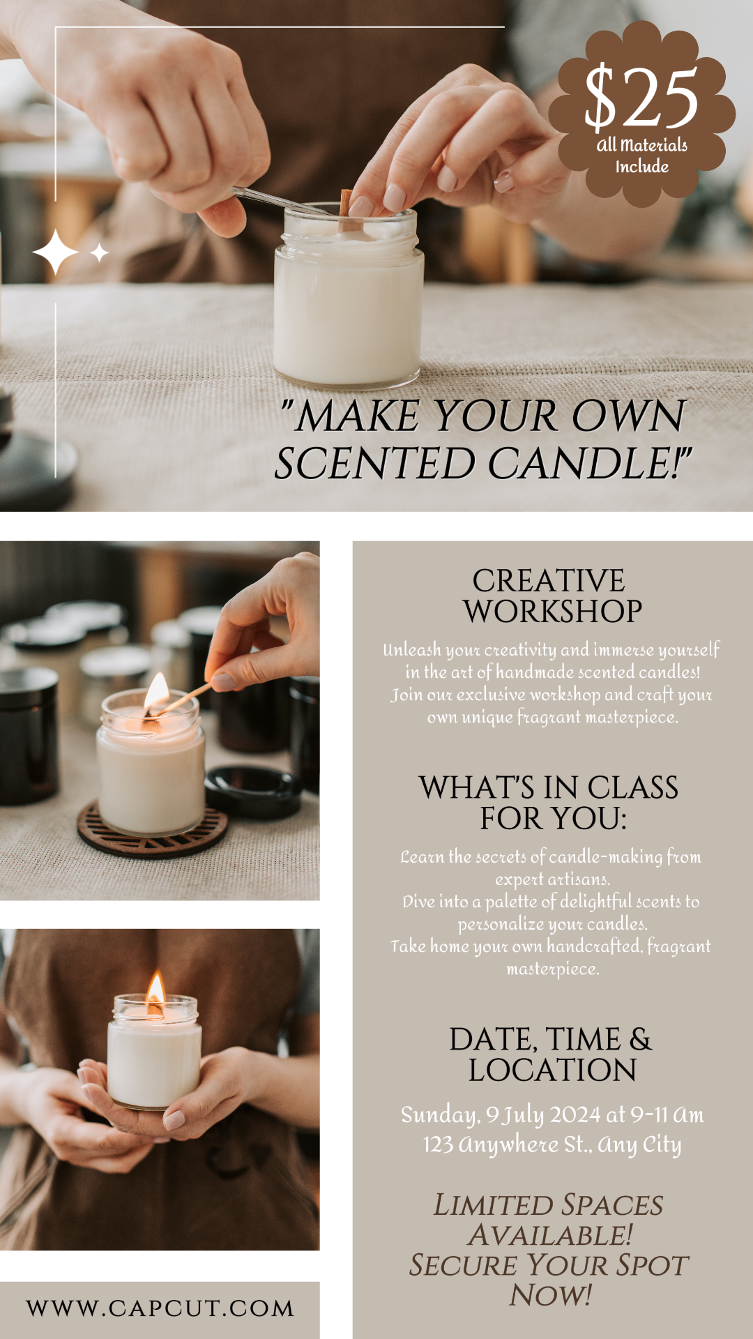 Educação Pôster criativo Oficina de velas feitas à mão História do Instagram