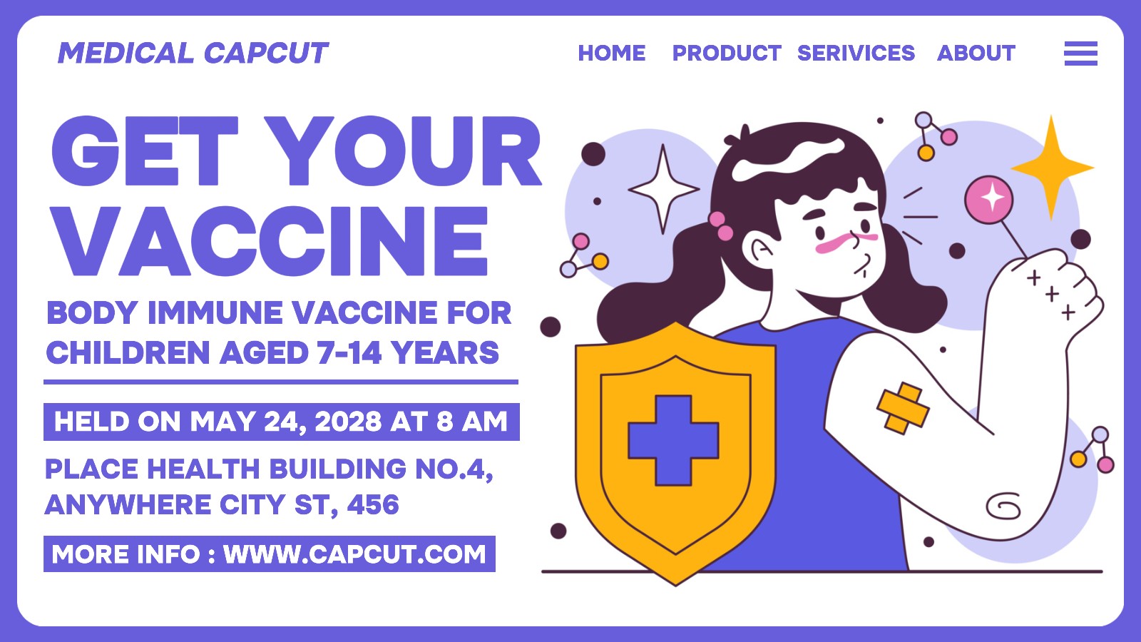 Medical Get Your Vaccine Event Twitter Post Purple Flat