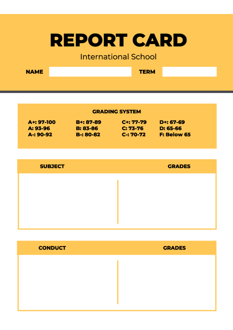 Non-marketing Report Card Yellow and Black