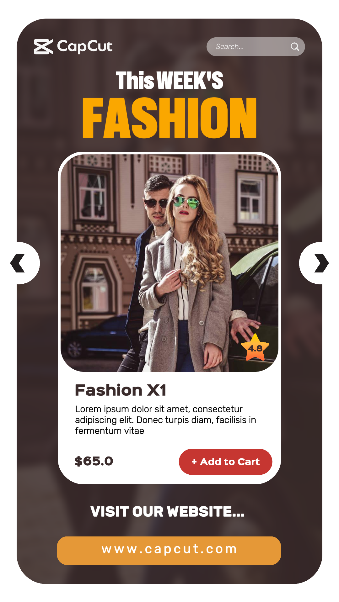 Interface utilisateur de l'application mobile de mode post instagram - orange vintage