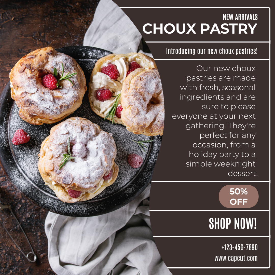 Cartel de marketing de alimentos Choux Pastry Recién llegados Publicación de Instagram