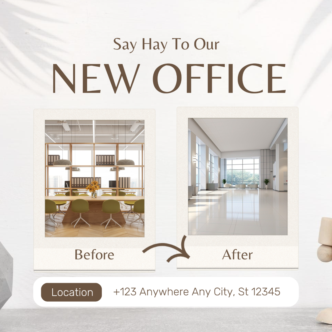 Business and office creative poster Instagram New Office Beige