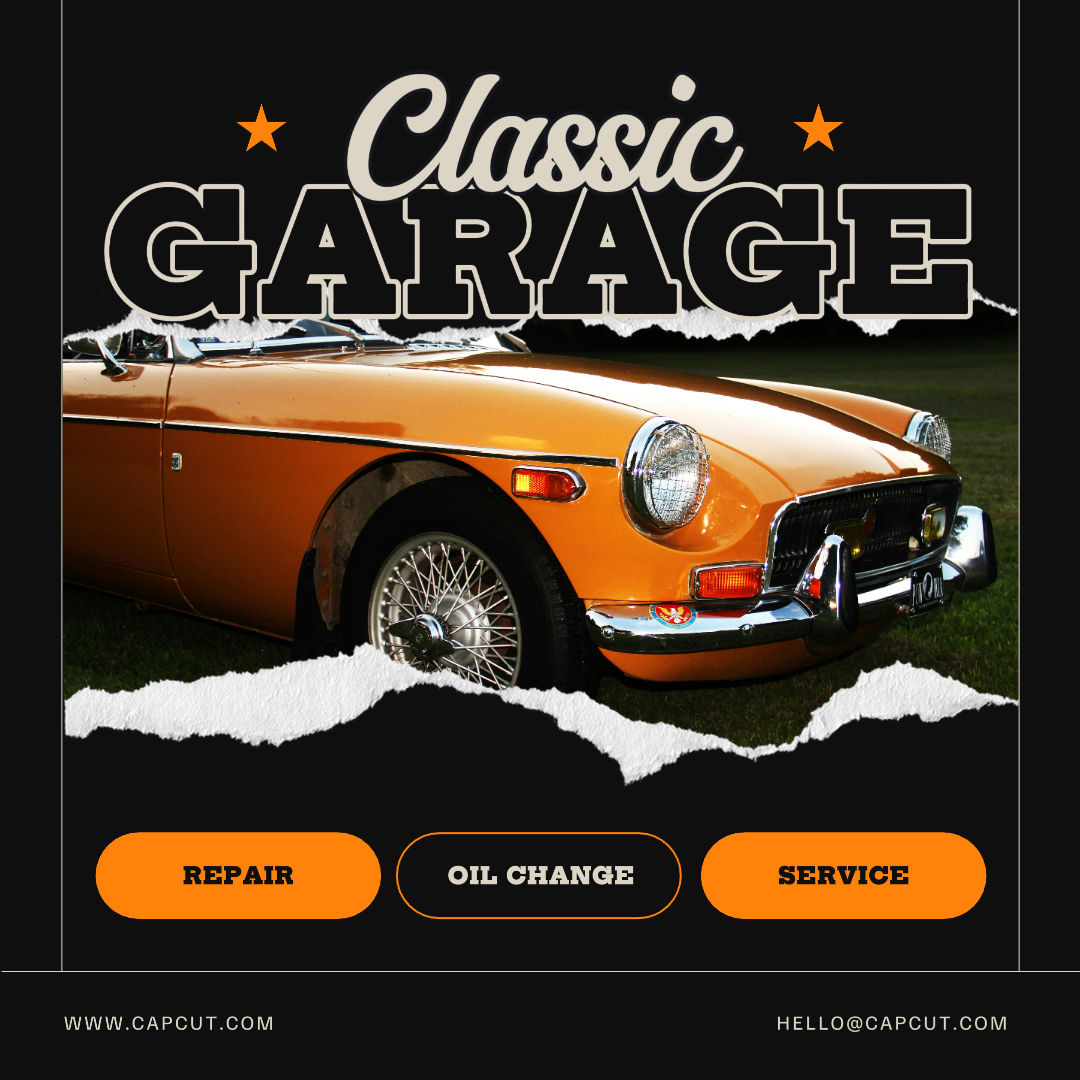 Cartaz de Marketing de Carros Garagem Clássica Reparação de Carros Instagram Post Estilo Retro