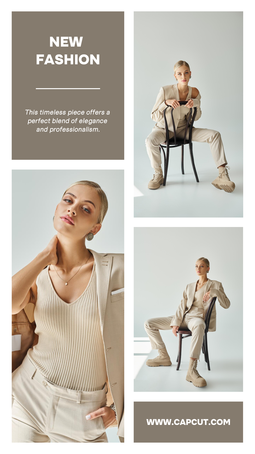Minimalistische Collage Marketing Poster Instagram Story Kleidung Braun und Weiß