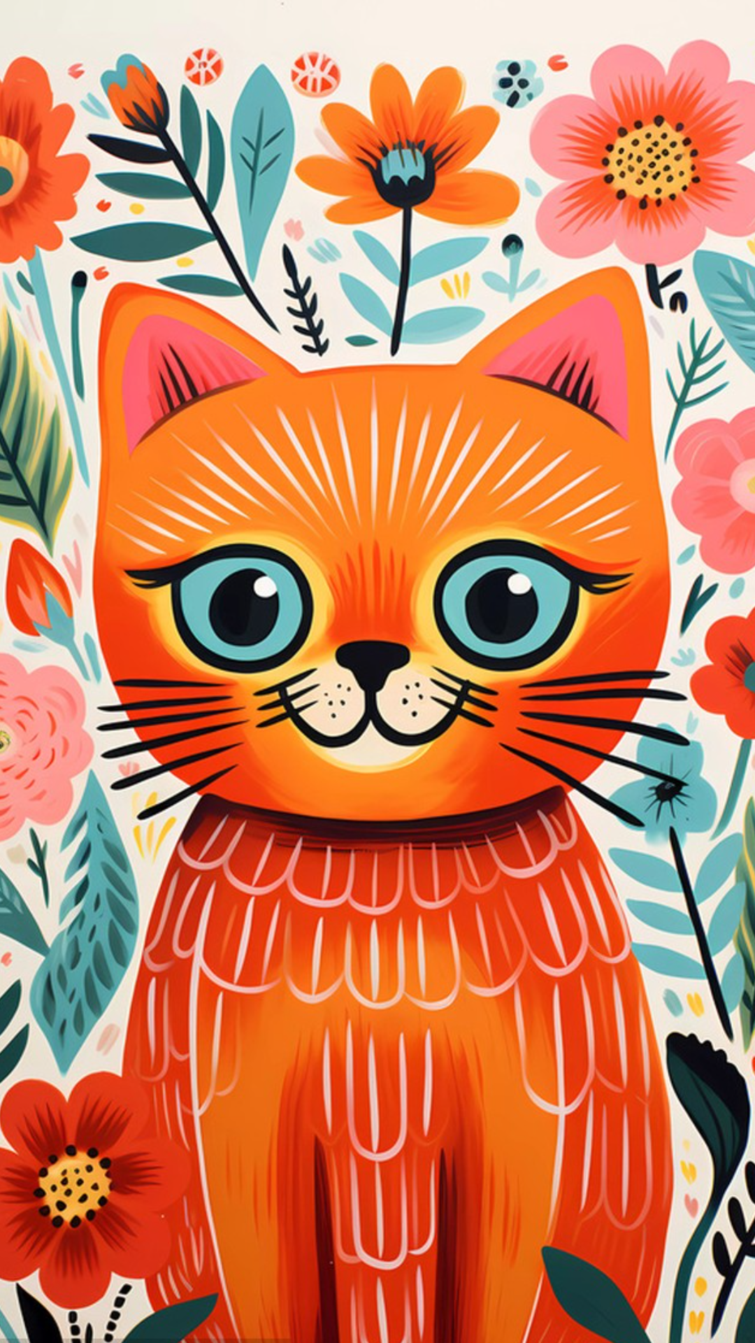 Papel de parede criativo cartaz animal gato flor