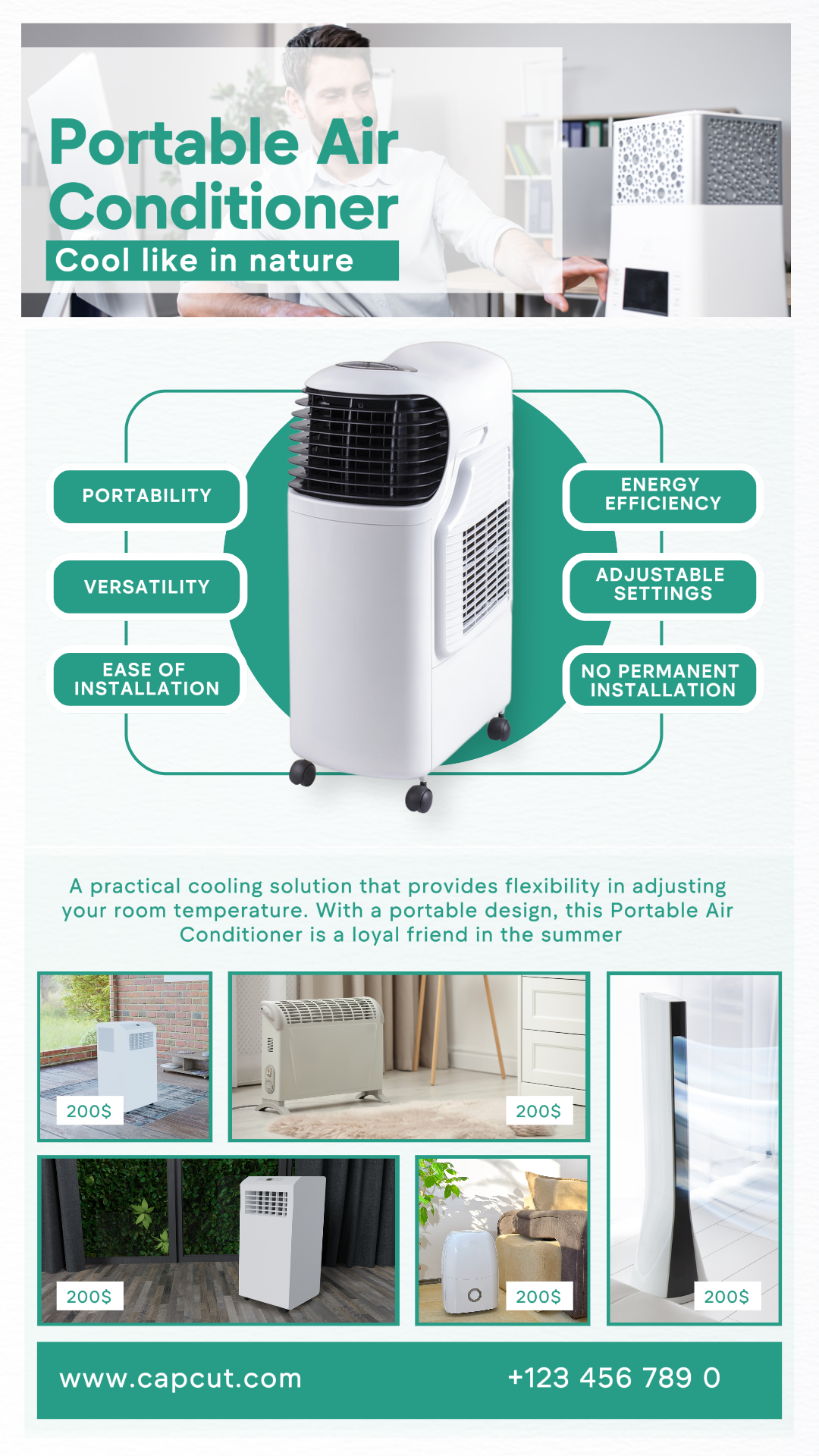 Desain template elektronik minimalis, Portable Air Conditioner untuk kebutuhan promosi produk