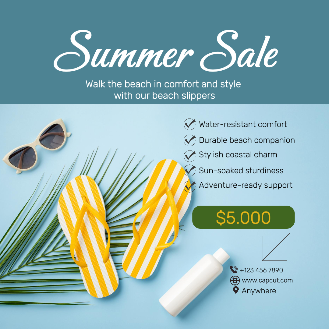 Summer Sale Marketing Poster Instagram Post Yellow Sandals