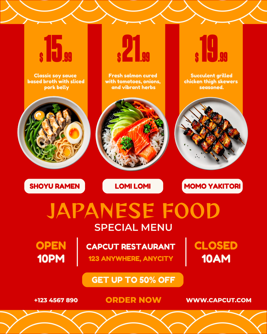 Japanische Speisekarte für Social Media Post