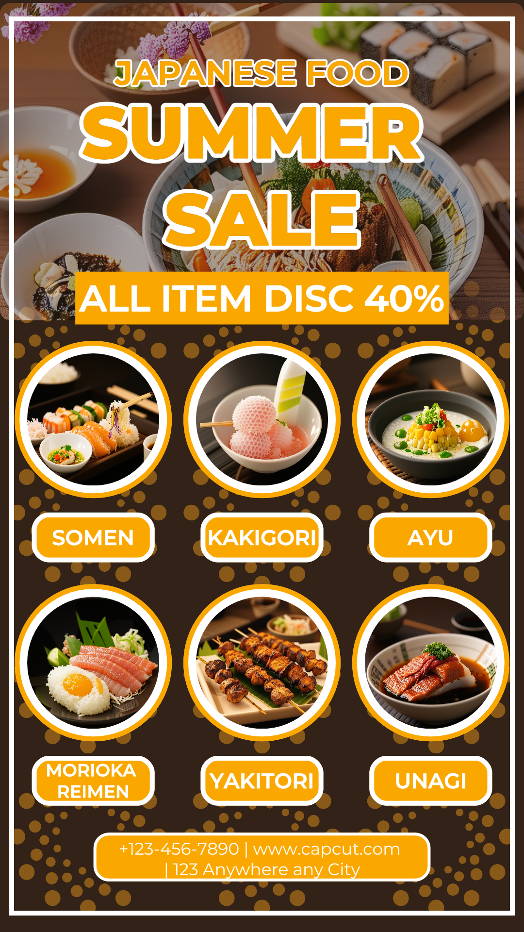 Pôster de marketing de comida japonesa Venda de verão História do Instagram