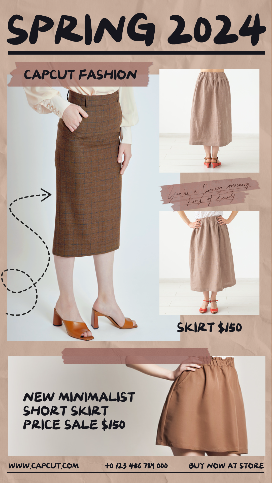 2024 Spring Fashion Skirt Product Display Instagram Story Brown Cream Minimalist