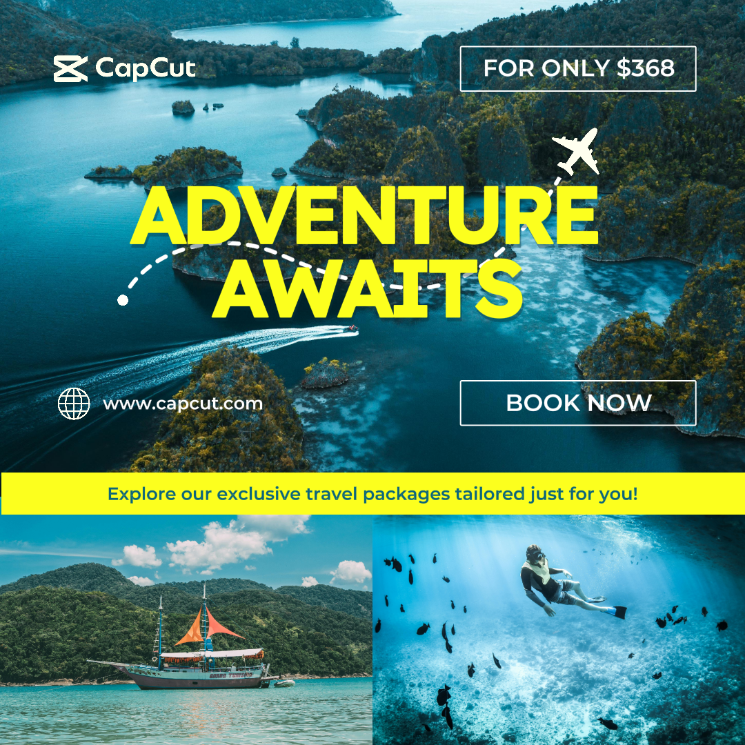 Travel Marketing Poster Instagram Post Travel Collage Blue Yellow White