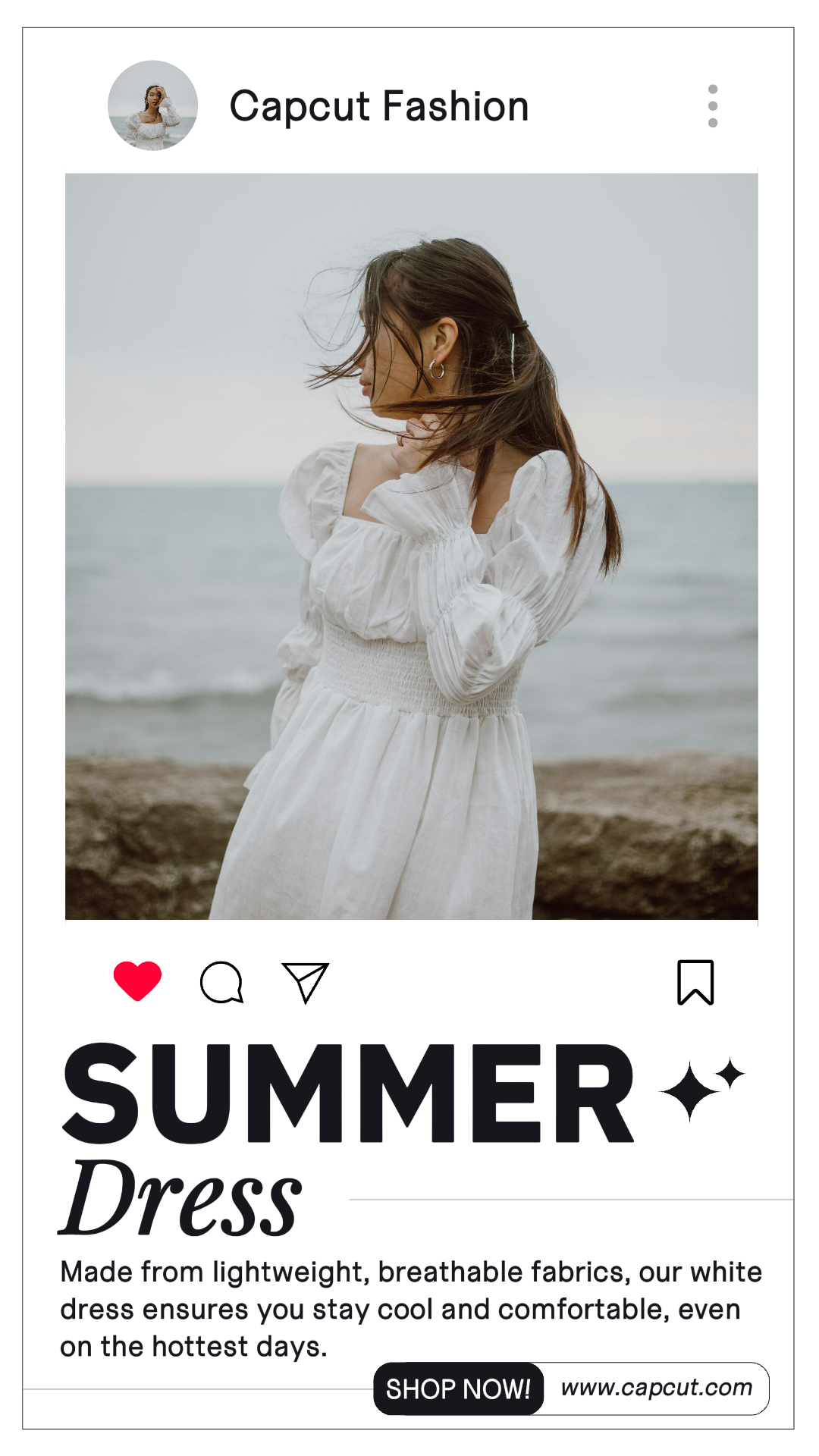 Ropa y zapatos Vestido blanco de verano Pantalla Historia de Instagram Blanco minimalista