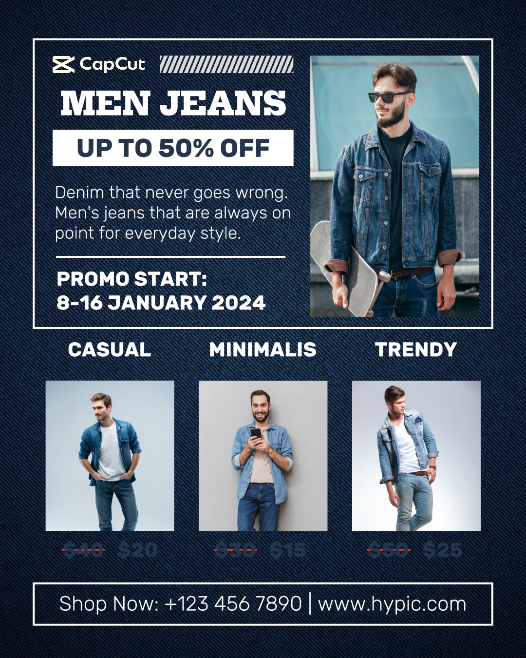 Moda Jeans Homens Promoção Instagram Post 