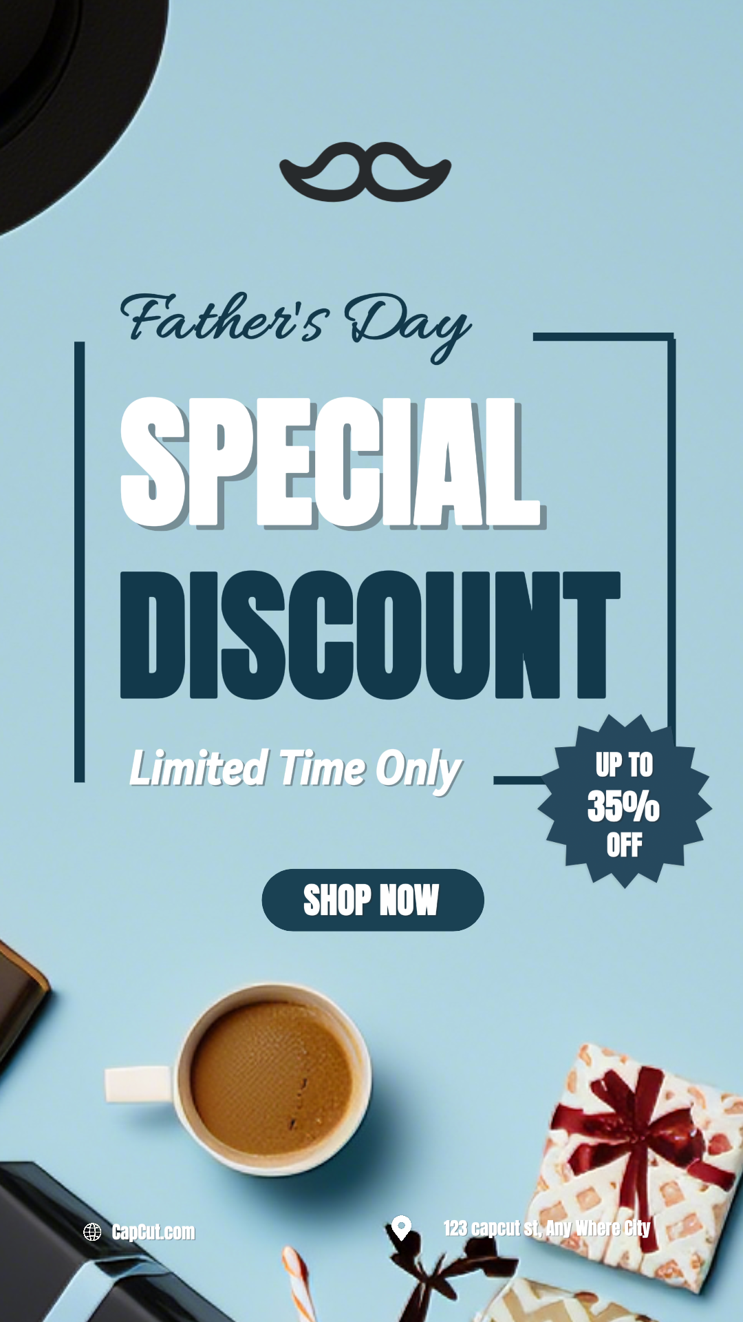 Father's Day,General Industry, Maketing Poster, Tiktok, Blue father's Day Discount