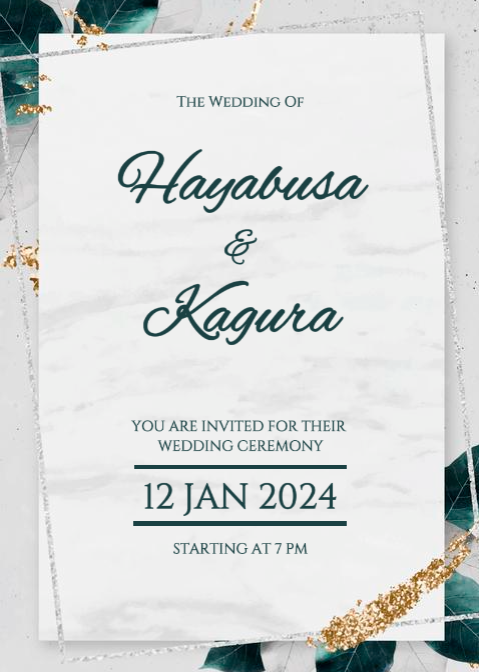 Invitación Boda marco plateado con follaje sobre textura de mármol