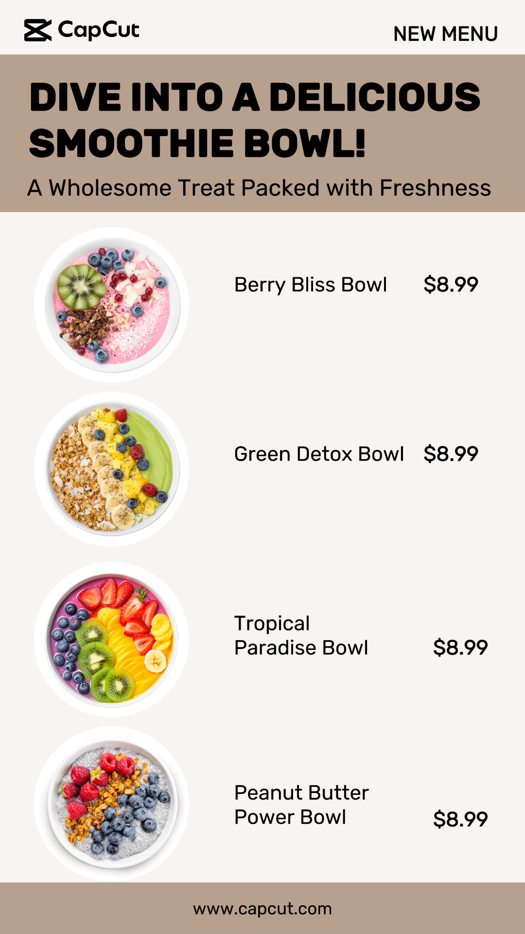 Food & Beverage Product Display Smoothie Bowl Instagram Story Beige