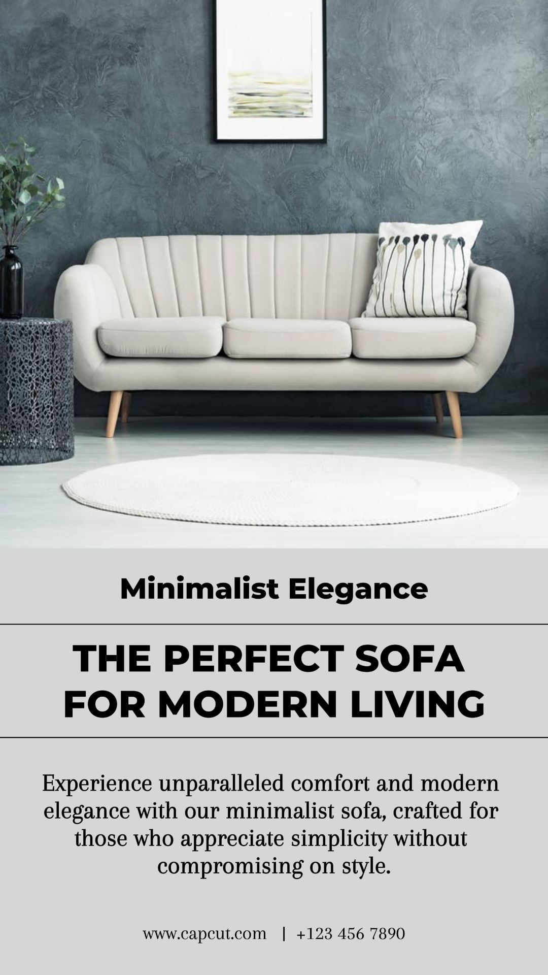 Sofá minimalista para el hogar y muebles Instagram Story Grey