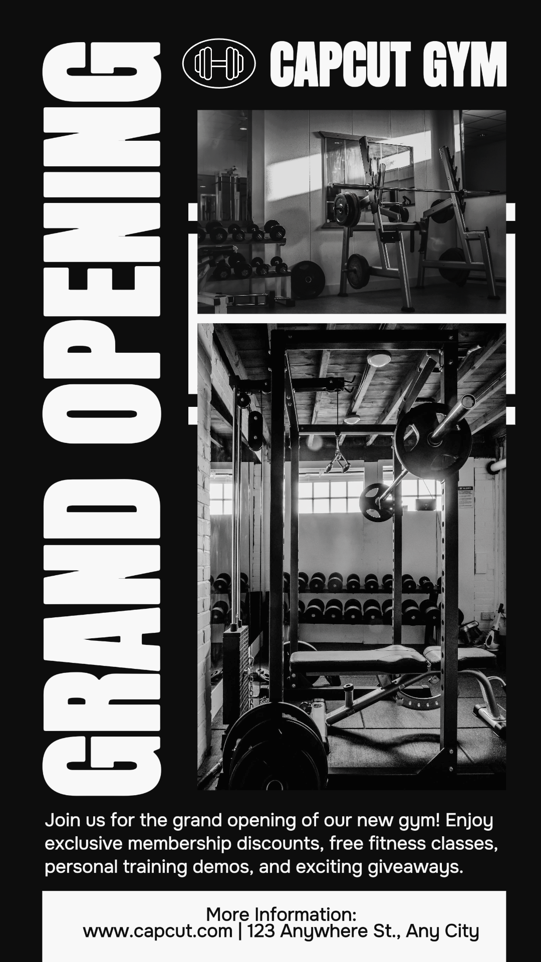 Entraînement et fitness - Ouverture de l'affiche marketing Instagram Story Bold Black