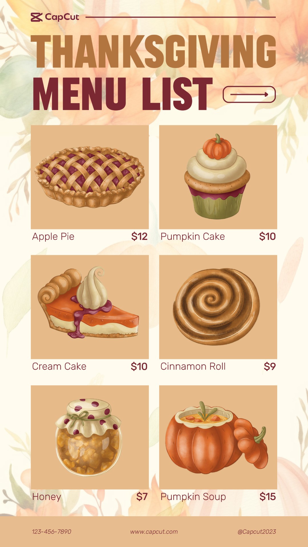 Lista de Menu de Ação de Graças História do Instagram