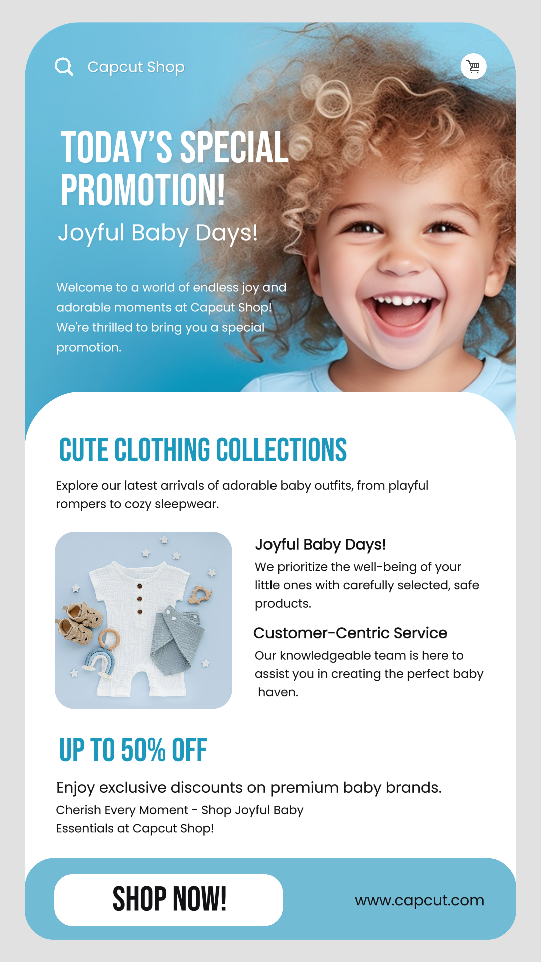 Kleidung Baby Shop Promotion Instagram Story Blau Modern