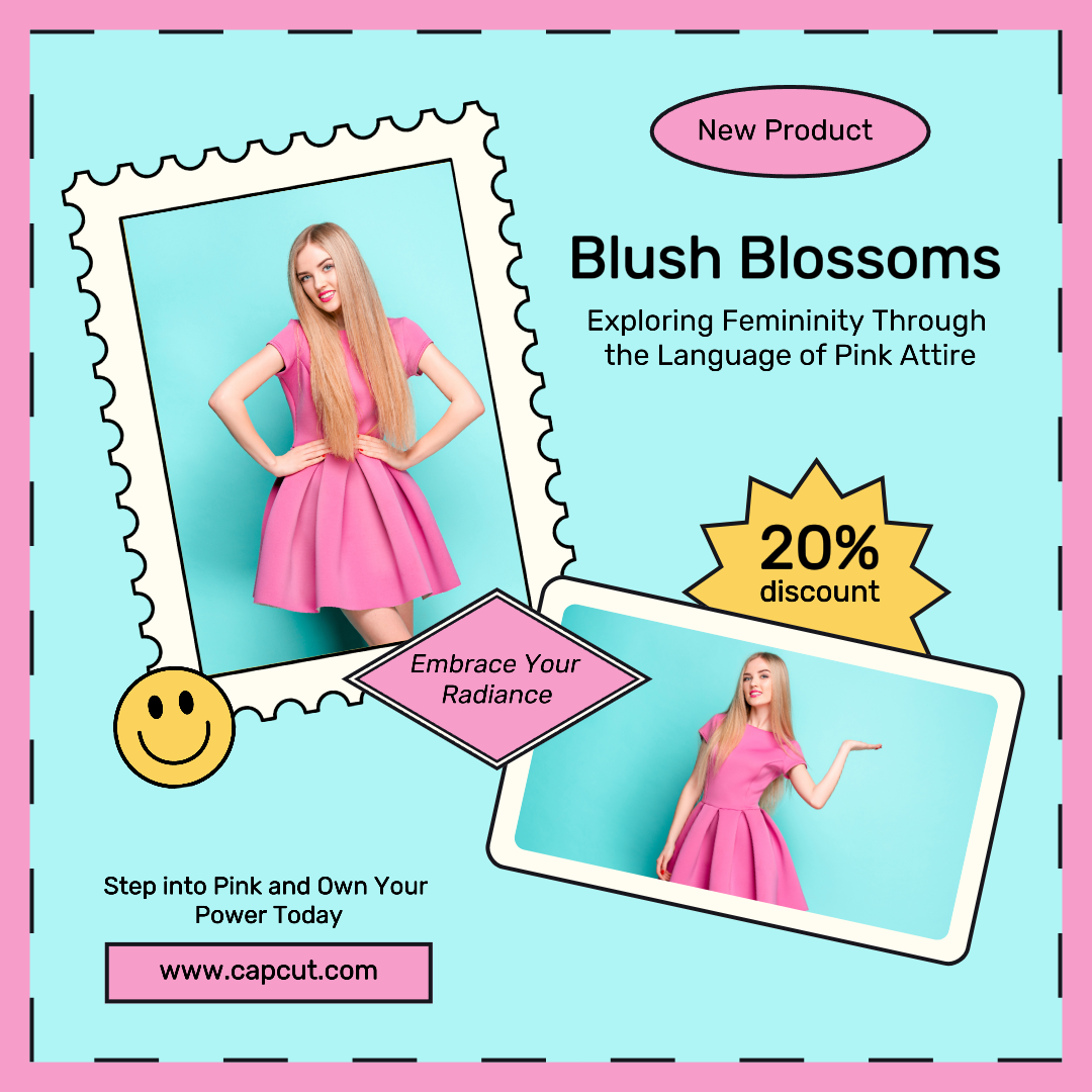 Ropa y zapatos Cartel de marketing Promoción de productos Publicación de Instagram Rosa y azul