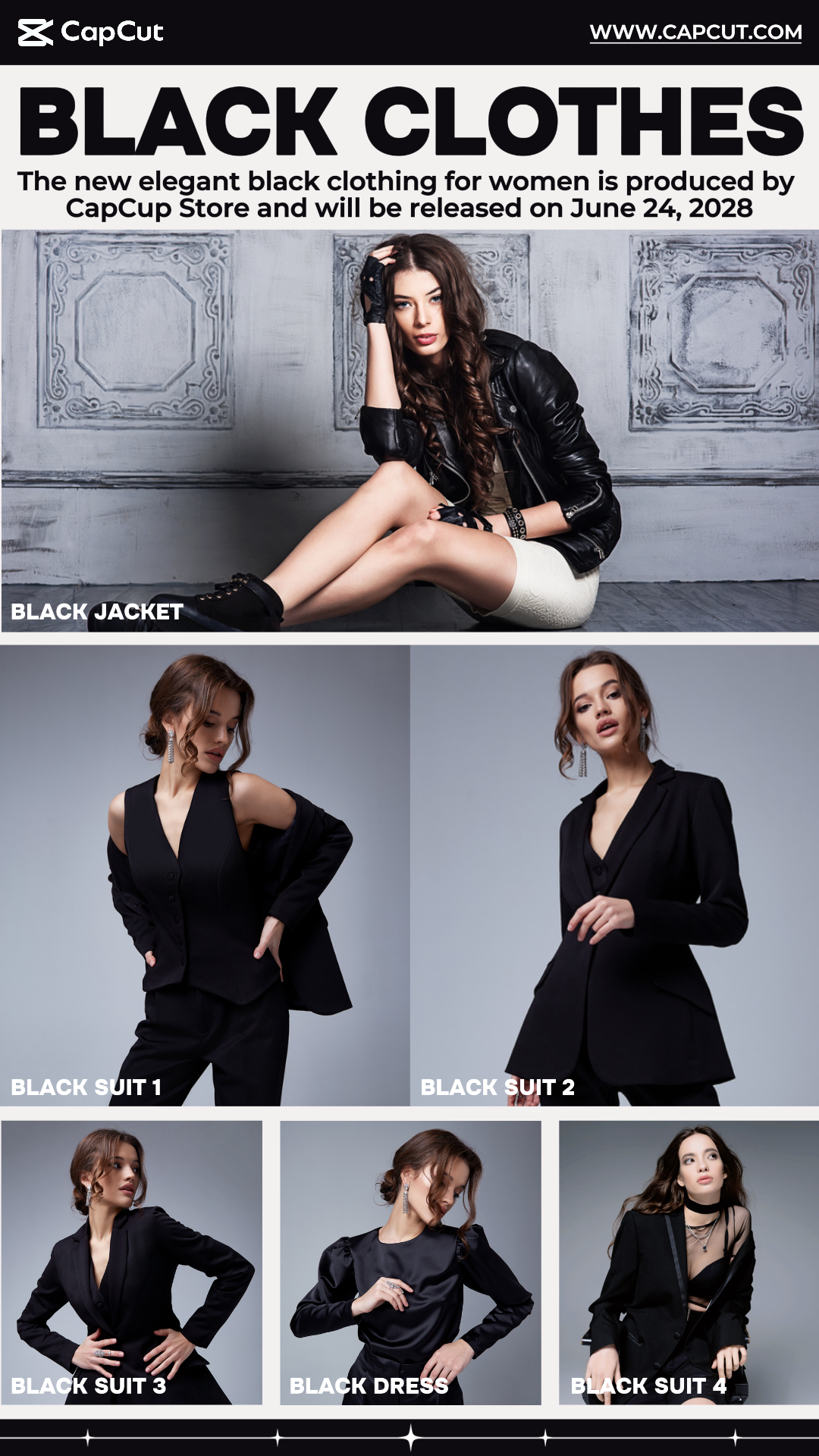 Roupas Pretas Femininas 6 Multi-produto Imagem Exibição do Produto Tik Tok Branco Preto Minimalista