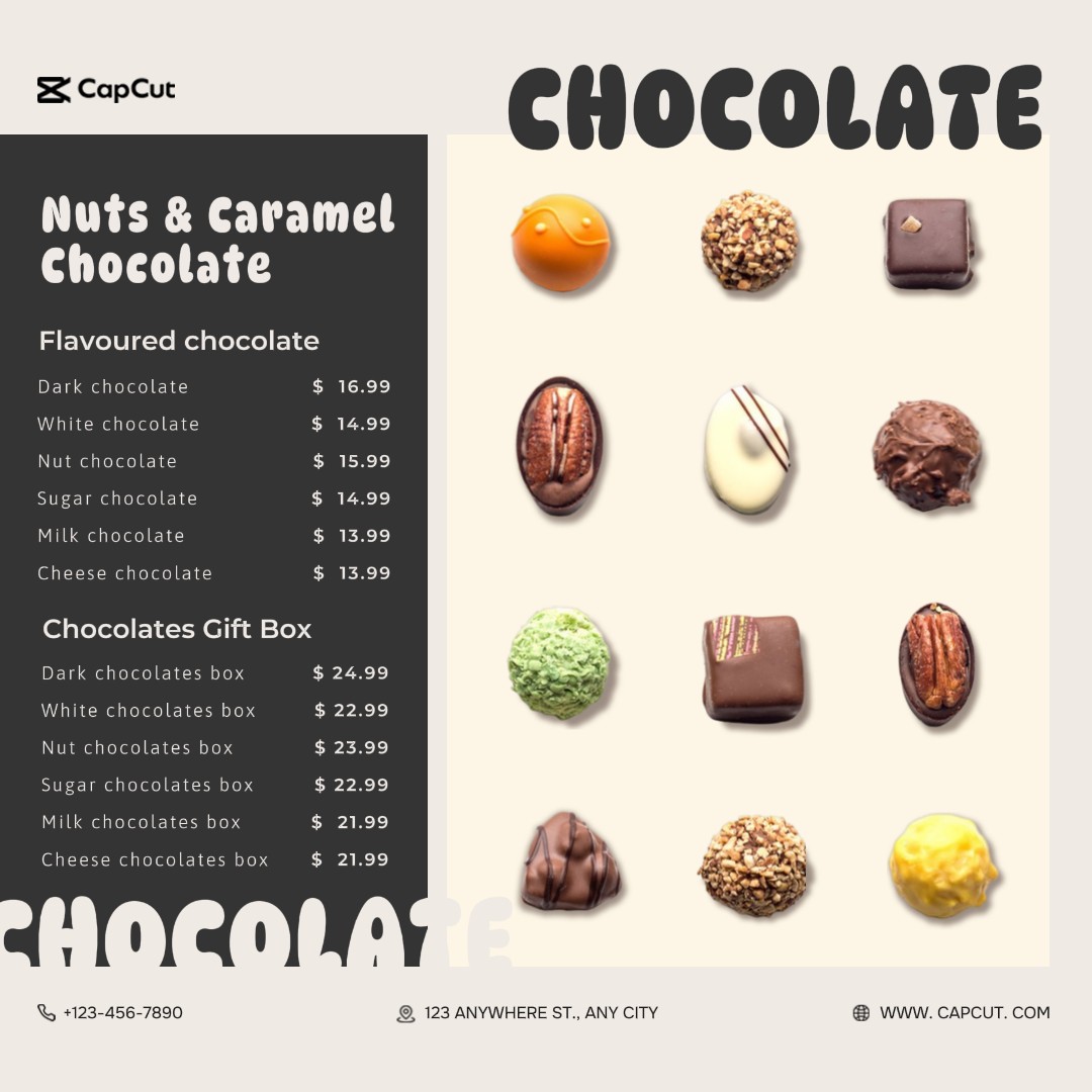 Menu chocolat alimentaire rétro