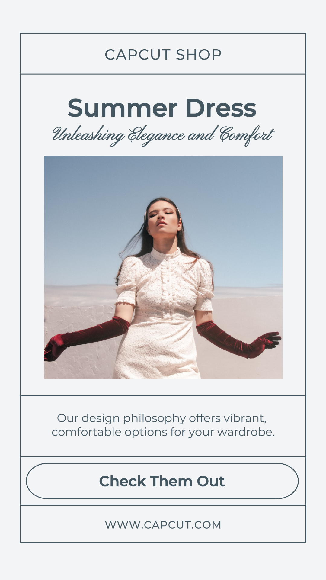 Marketing Roupas Promoção Geral História do Instagram Vestido de Verão Branco e Azul