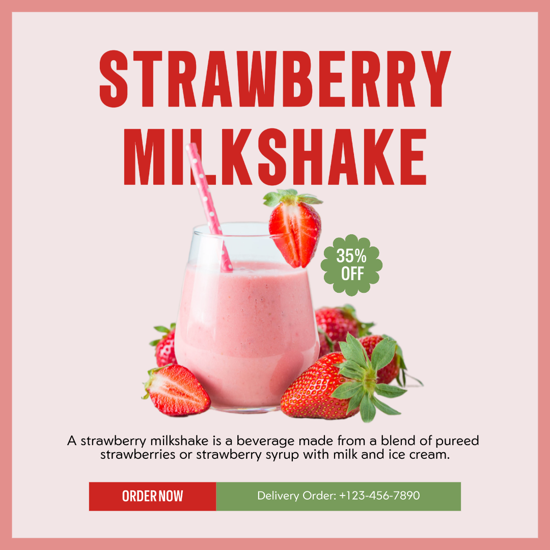 Promoção de Milkshake de Morango Post no Instagram