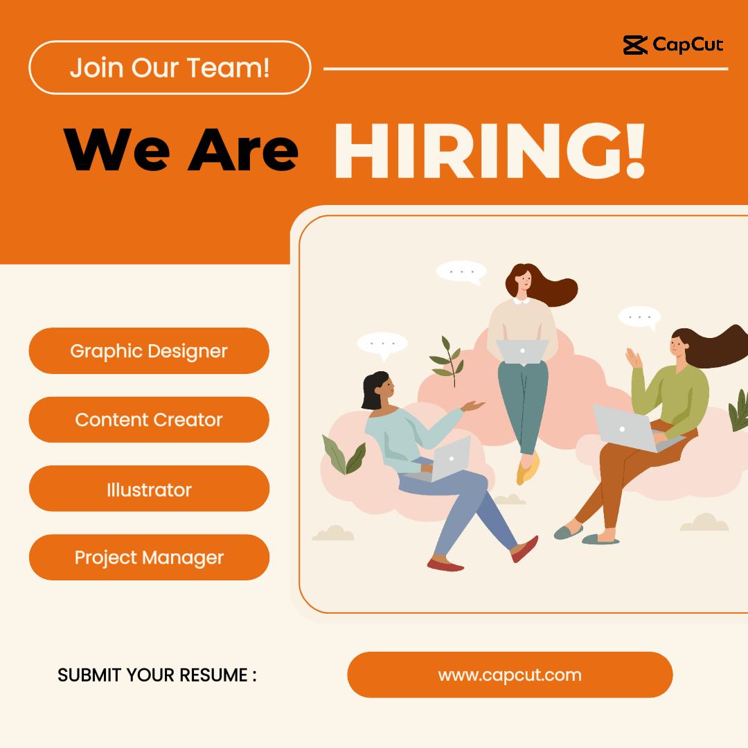 Cartel creativo de negocios y oficina Publico en Instagram Estamos contratando naranja