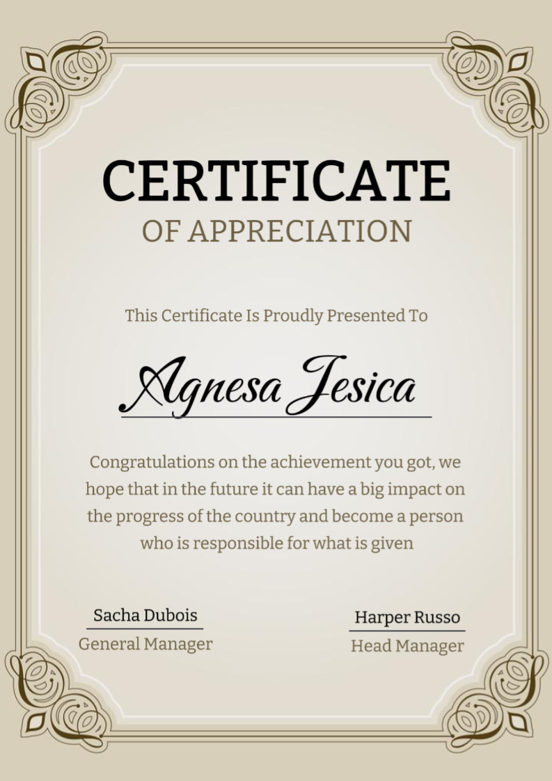 Non-Marketing Ceritificate Brown Minimalist