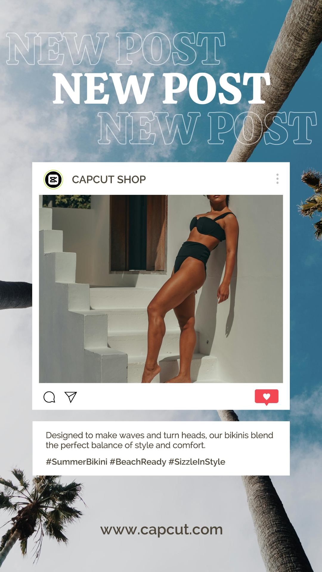 Cartel de marketing de ropa y zapatos Bikini de verano Nueva publicación