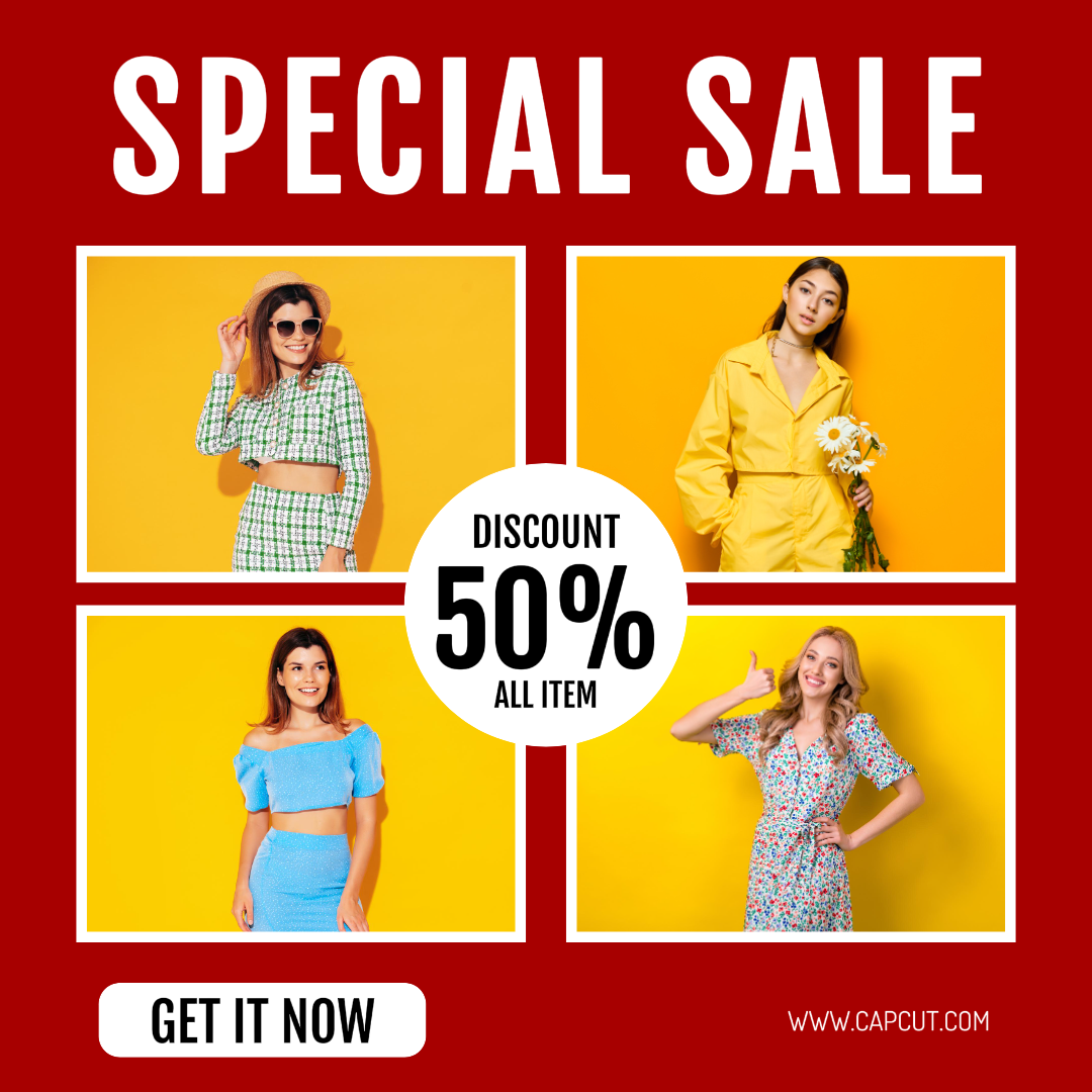Pôster de Marketing de Roupas Promoção de Venda de Moda Instagram Post Vermelho 