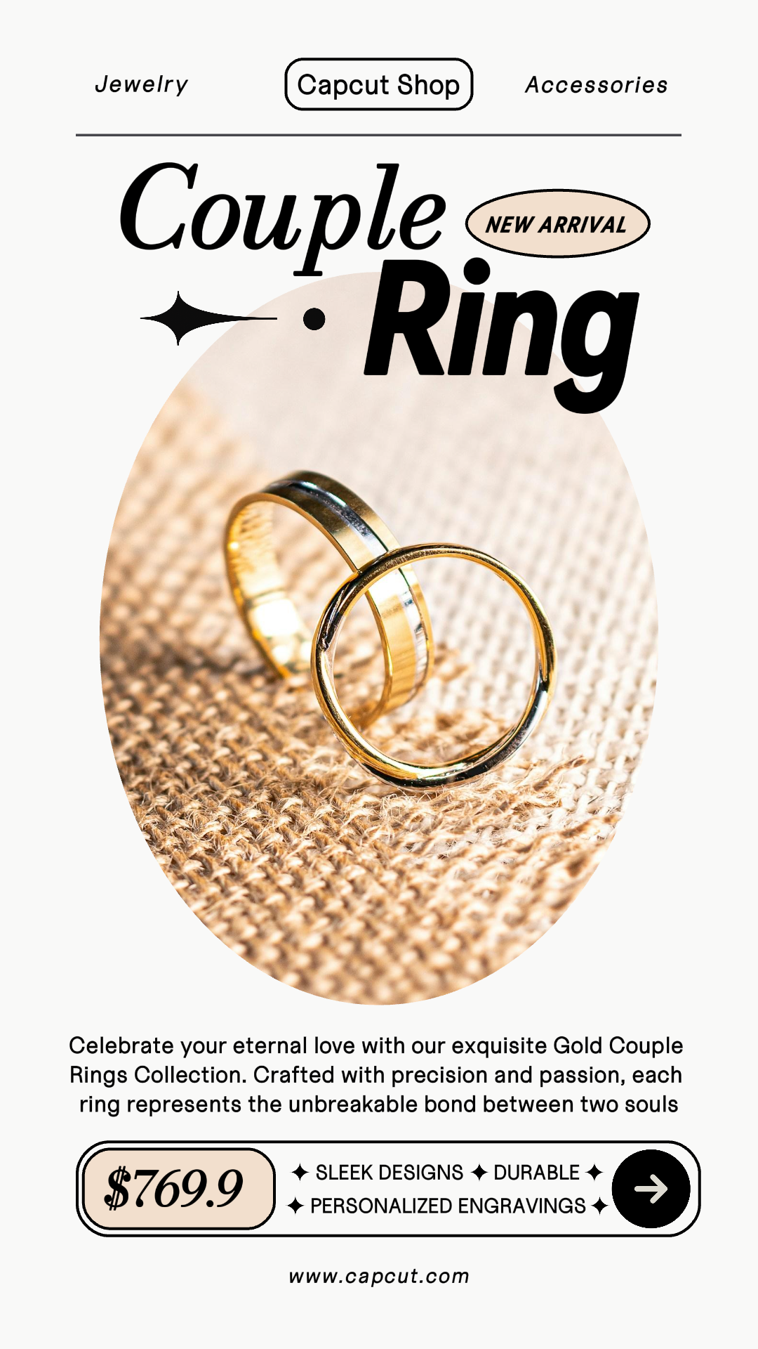 Joyas y accesorios Exhibición de anillos de pareja Historia de Instagram