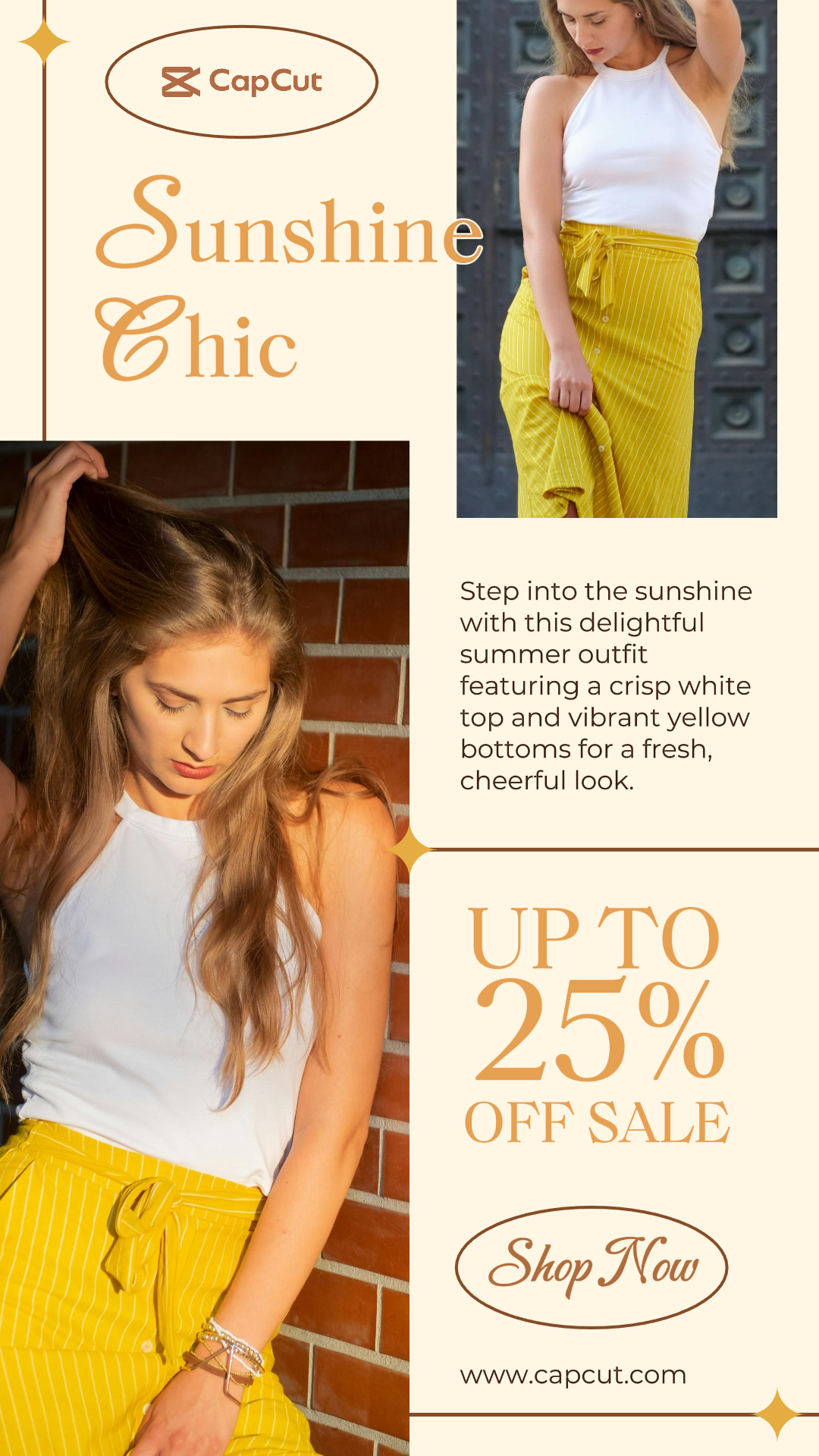 Minimalistische Collage - Marketing Poster Kleidung und Schuhe Rabatt Sunshine Chic Instagram Story