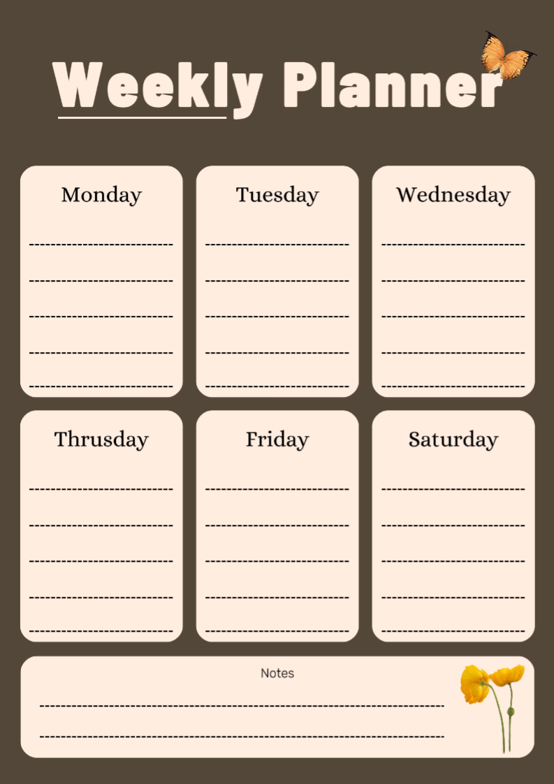 Planejador Semanal Sem Marketing Marrom Simples
