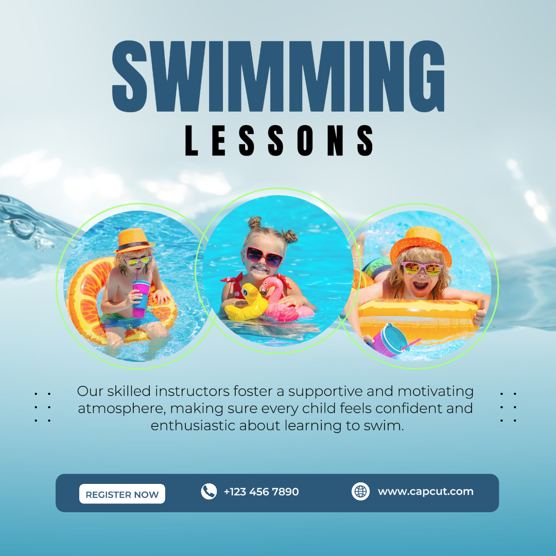 Promoción del curso de natación deportiva y de partidos Insta post Blue Minimalist Style