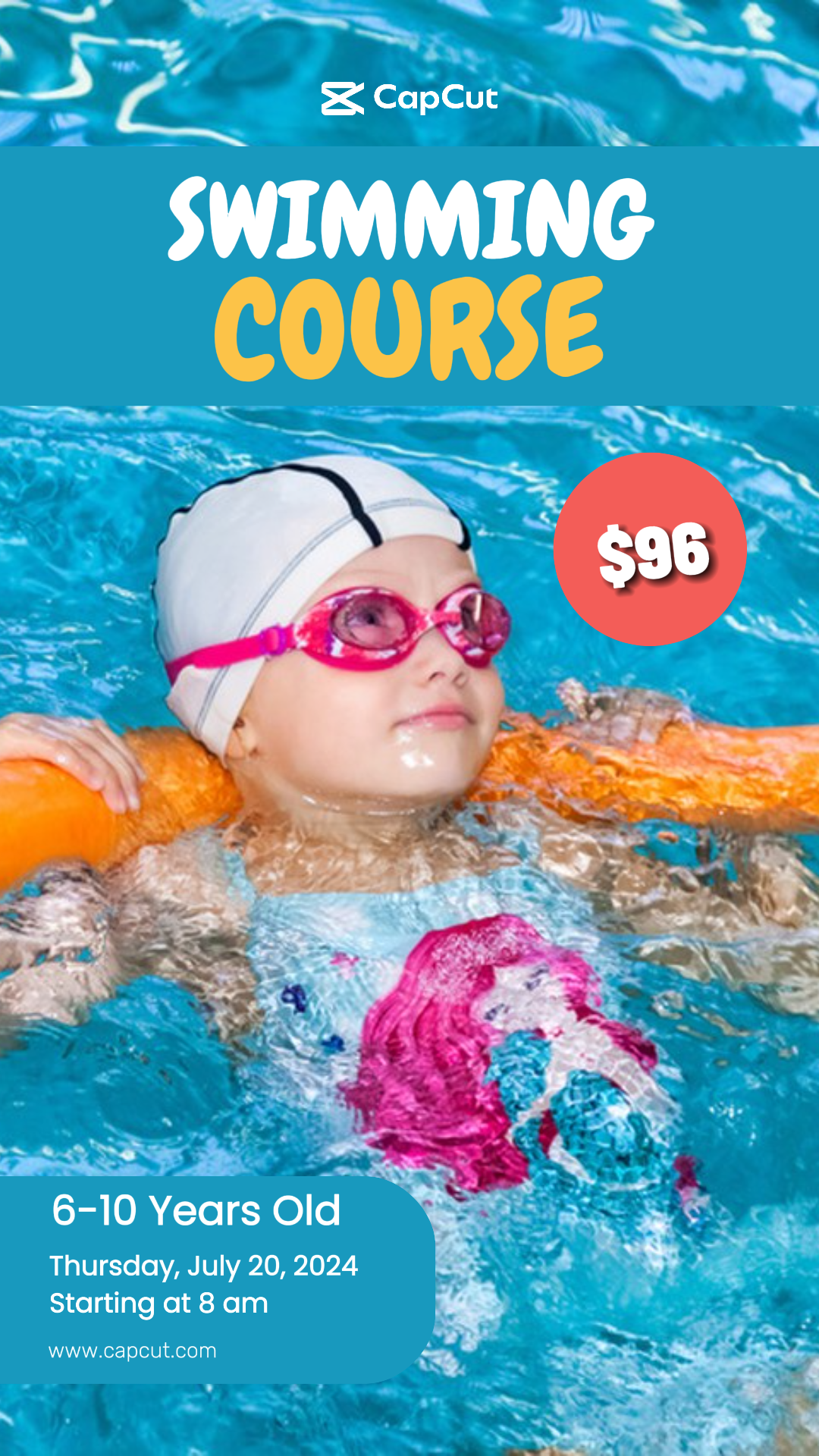 Sport- und Match-Marketing-Poster Schwimmkurs Instagram Story wasserblau