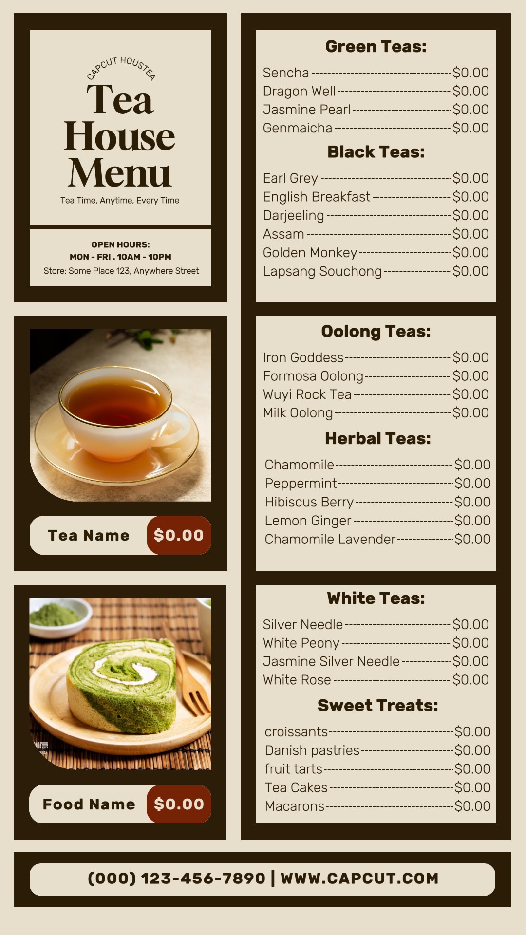 Menu da casa de chá história do instagram